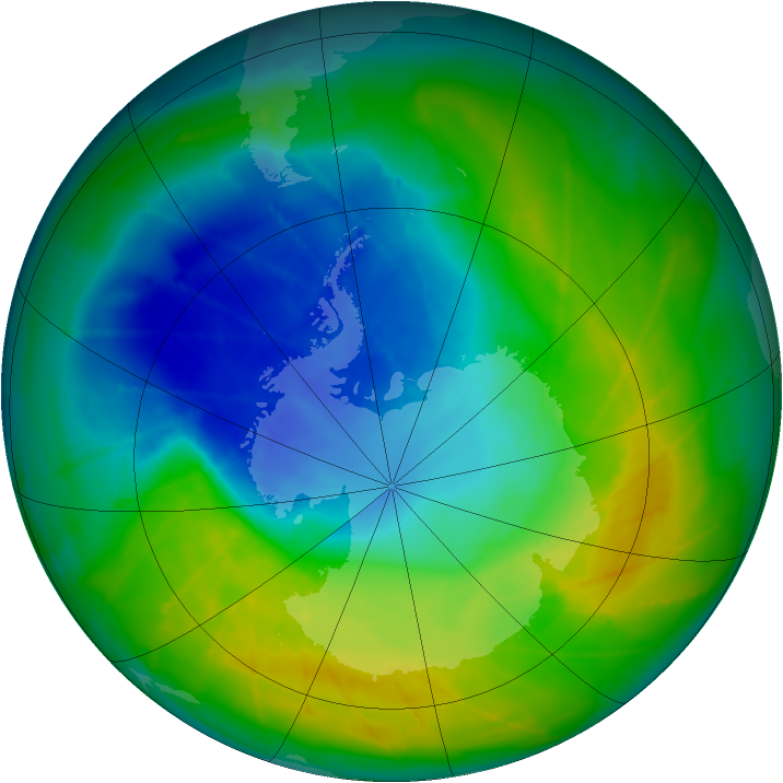Antarctic ozone map for 24 November 2009